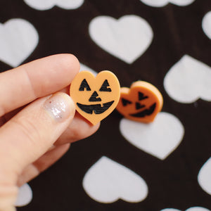 Earrings - Halloween Pumpkin Heart Studs - Monster Smashed