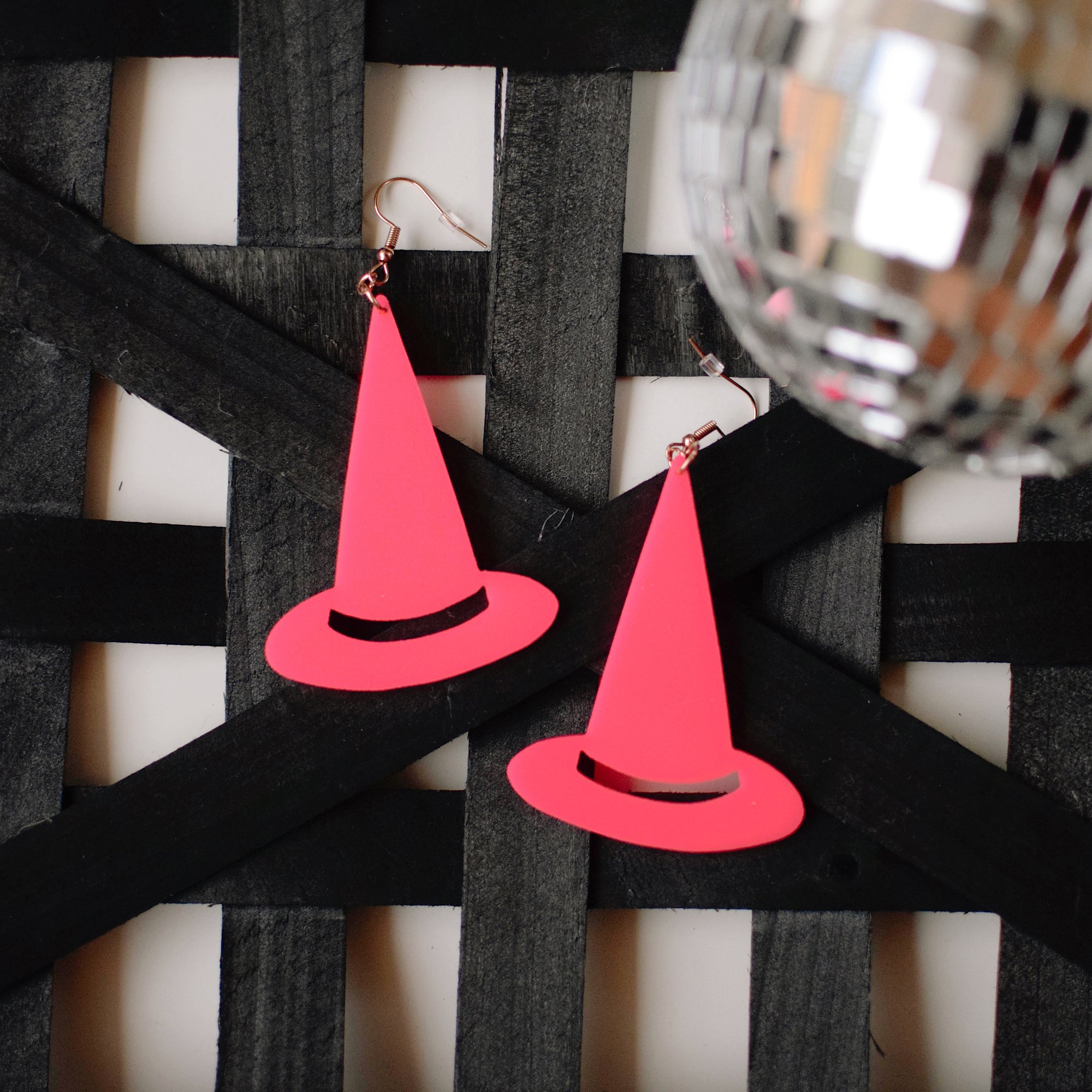 Earrings - Halloween Witch Hat Dangles - Potion Pink
