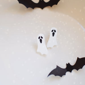Earrings - Halloween Ghost Studs - Fright White/Black