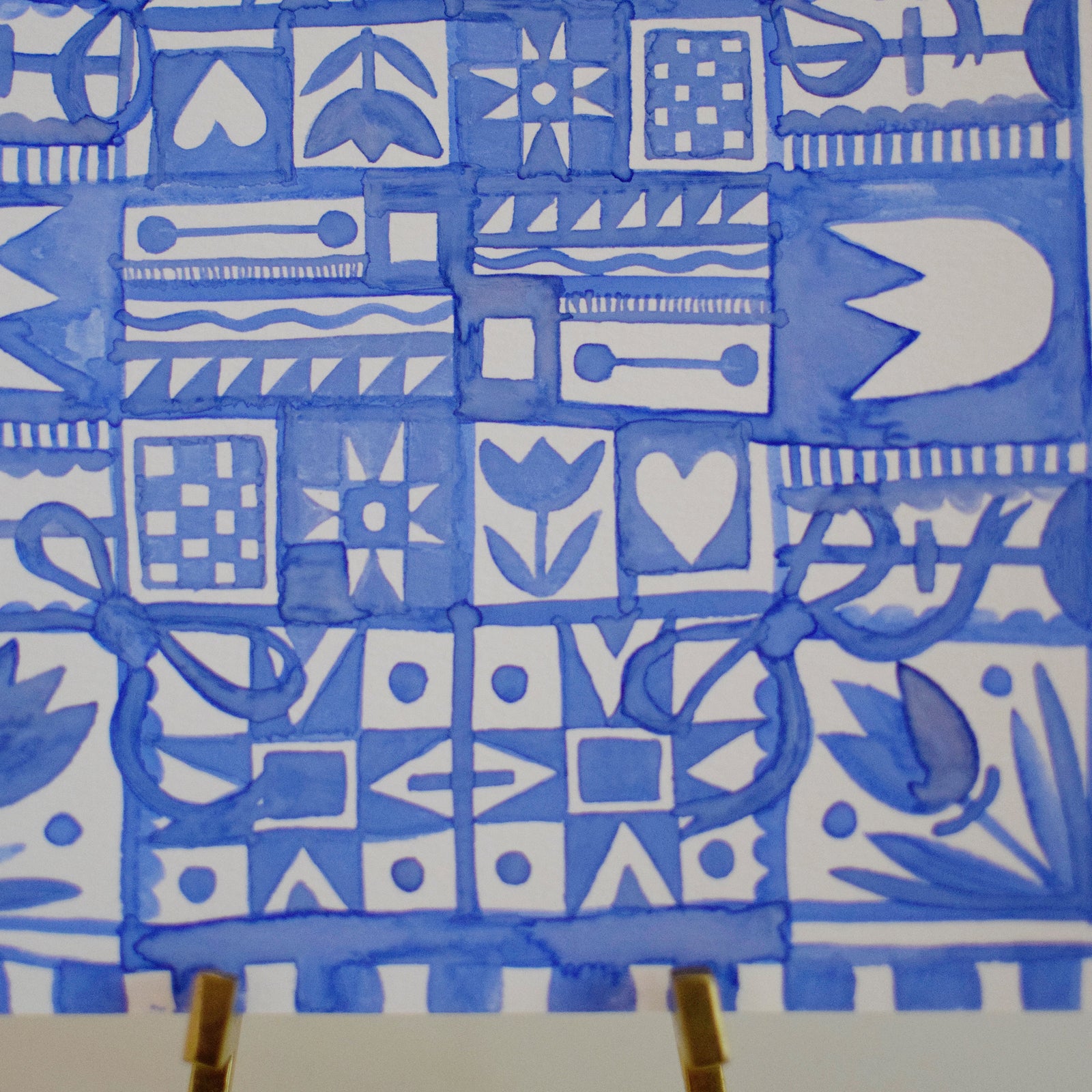 Original Watercolor Painting - Quilt Patterns - Cornflower Blue