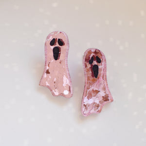 Earrings - Halloween Ghost Studs - Possessed Pink/Black