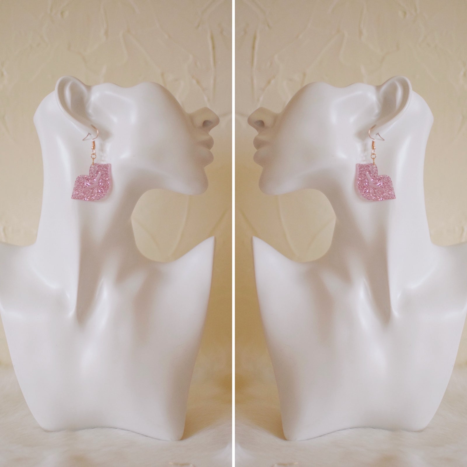 Earrings - Valentines Day - Smooch Dangles - Glitter Pink