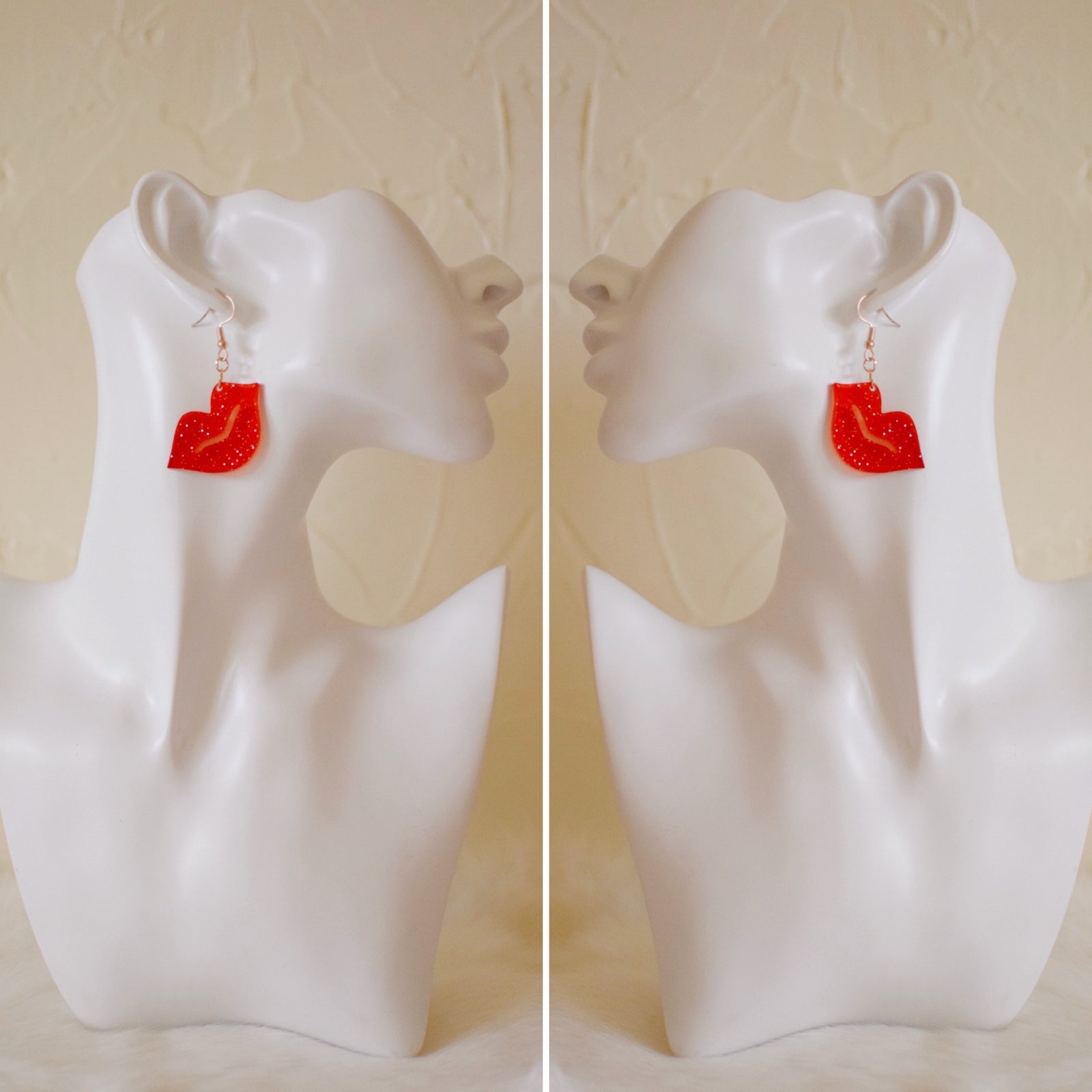 Earrings - Valentines Day - Smooch Dangles - Translucent Red Glitter