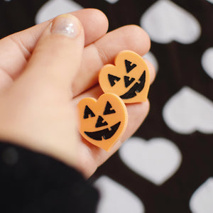Earrings - Halloween Pumpkin Heart Studs - Monster Smashed