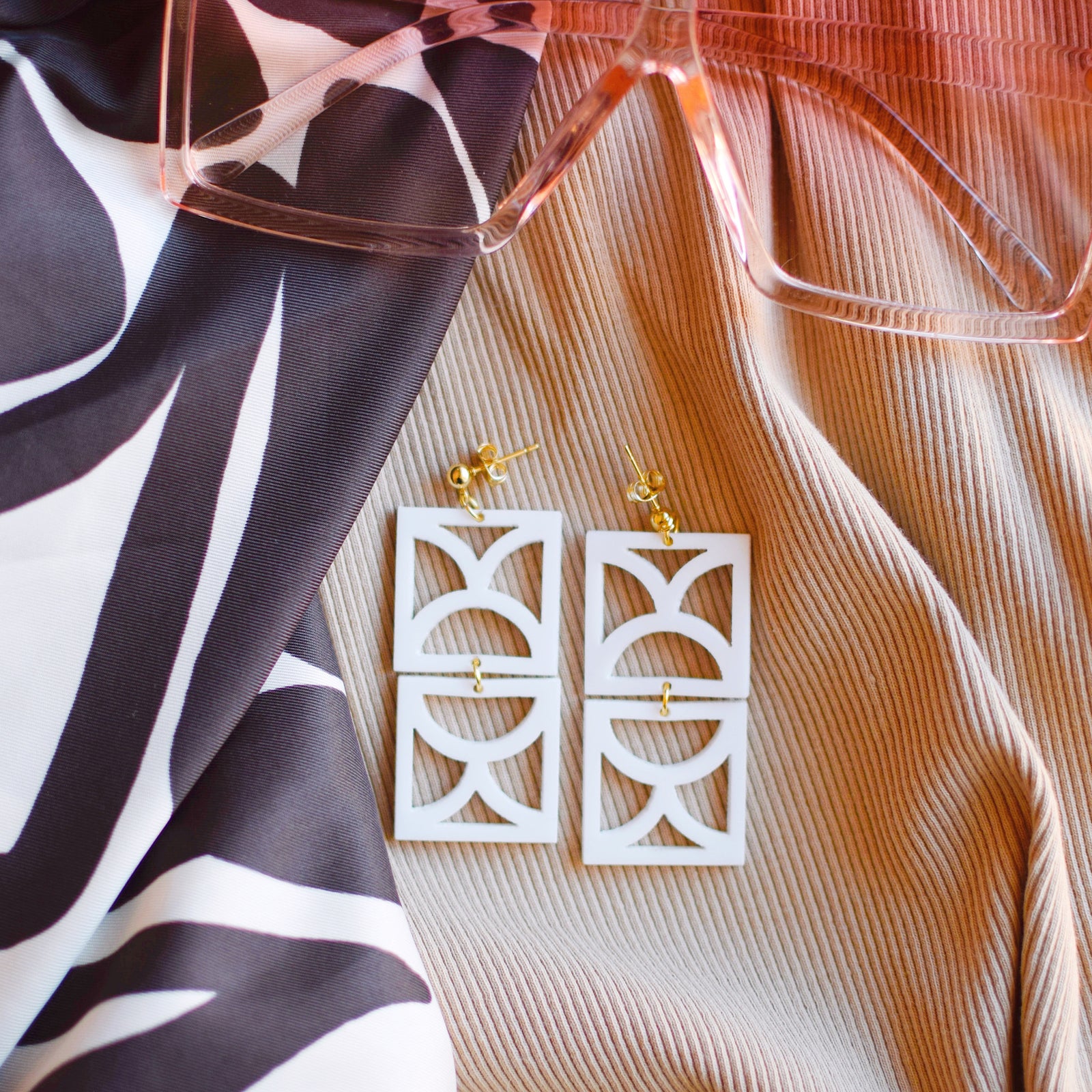 Earrings - Breeze Block Stacked Matching Post Dangle - Style No. 2