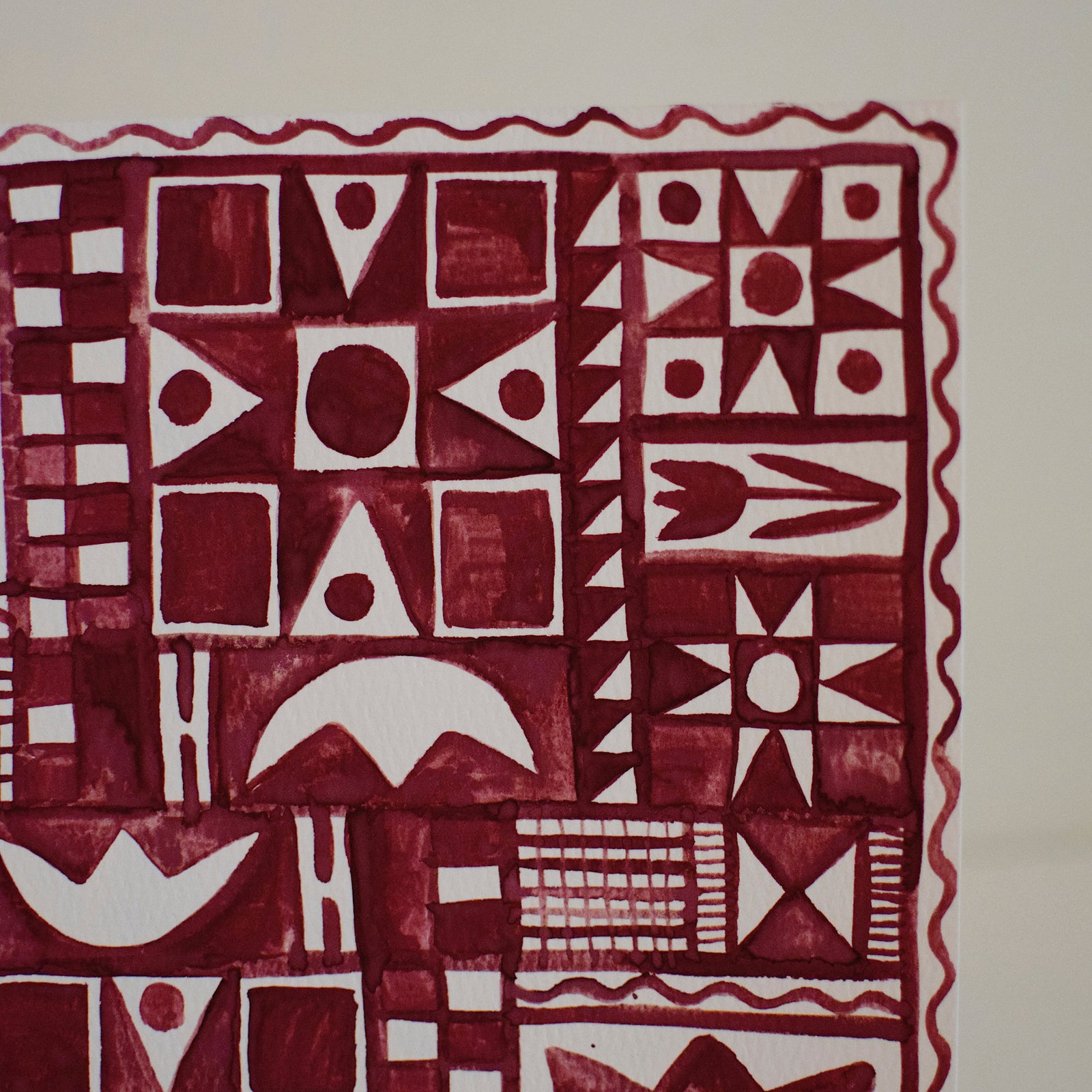Original Watercolor Painting - Quilt Patterns - Maroon
