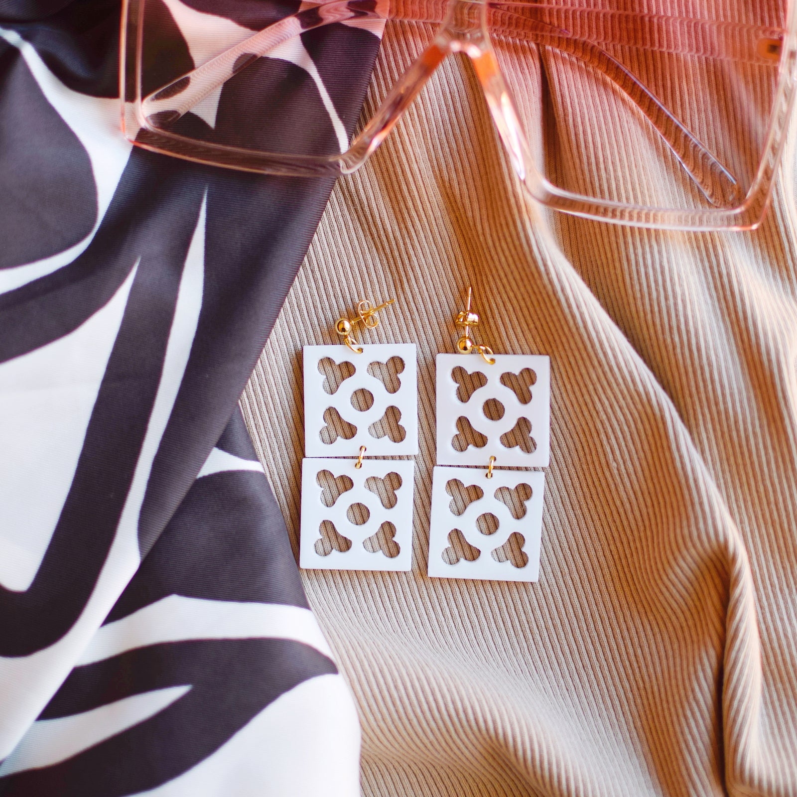 Earrings - Breeze Block Stacked Matching Post Dangle - Style No. 5