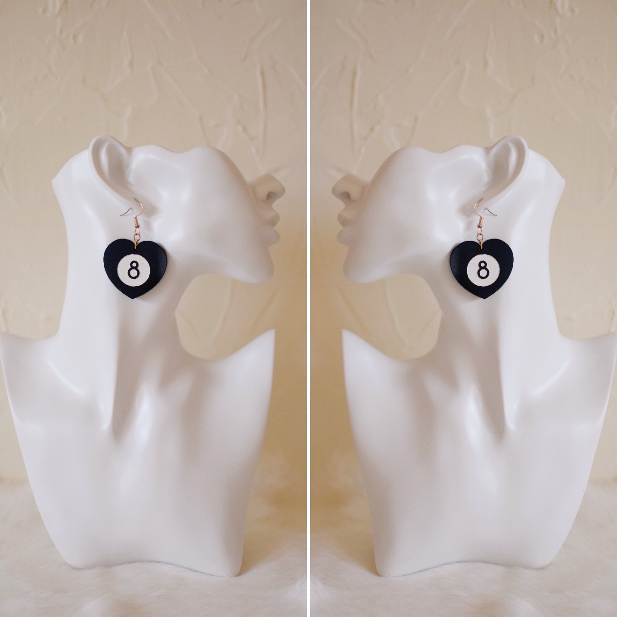 Earrings - Bar Collection - 8 Ball Heart Dangles - Black + White