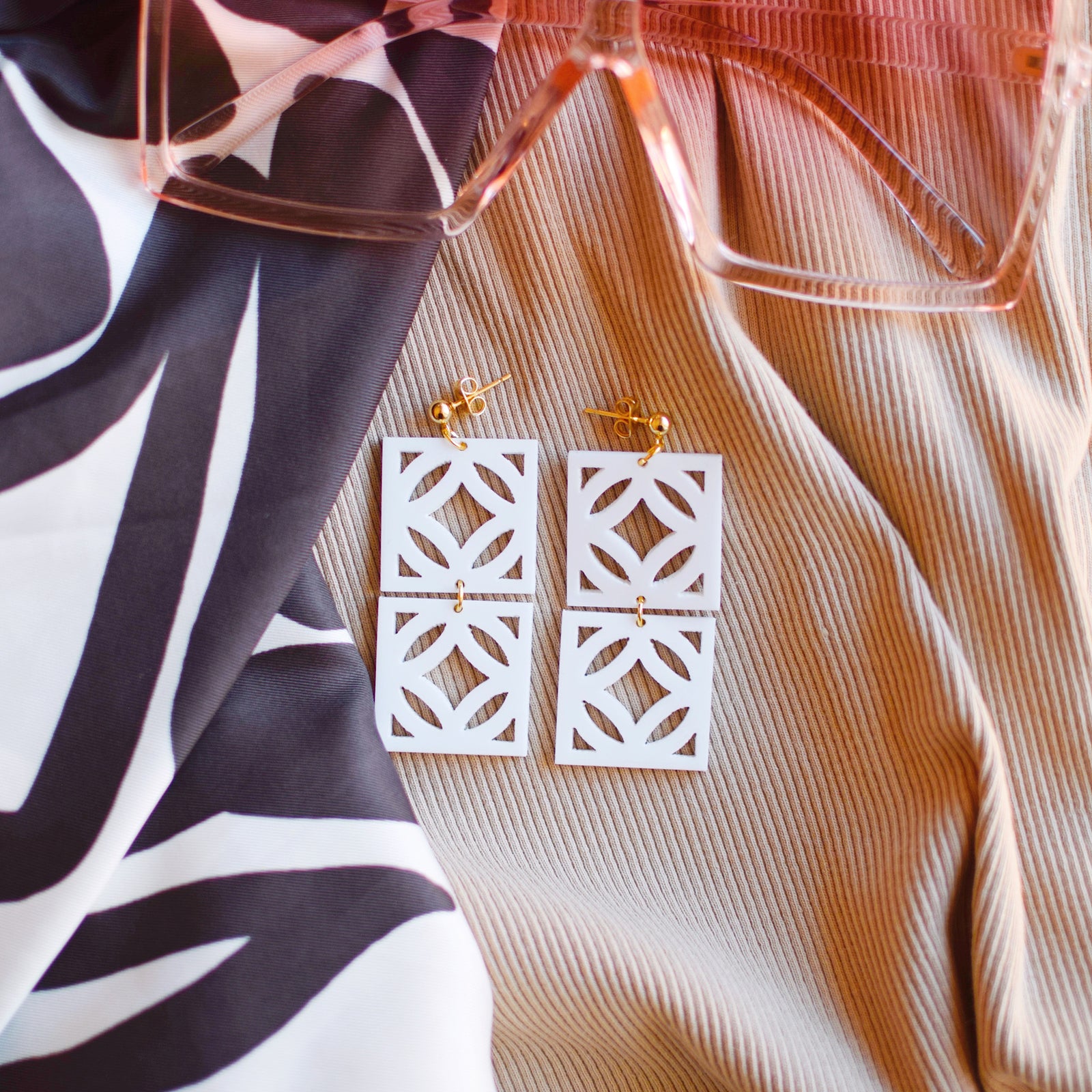Earrings - Breeze Block Stacked Matching Post Dangle - Style No. 7