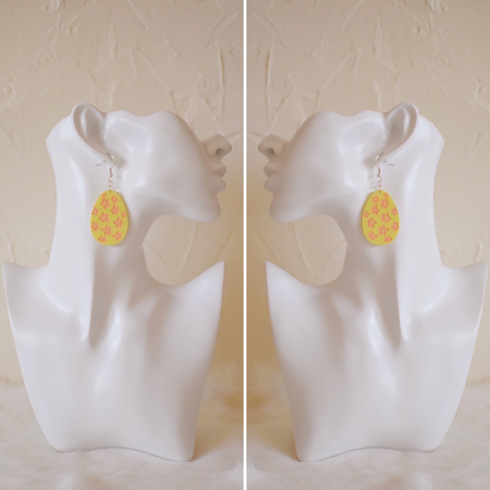 Earrings - Spring/Easter - Butter Yellow Floral Egg Dangles