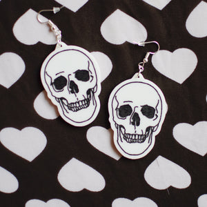Earrings - Halloween Skull Dangles - Fright White/Black