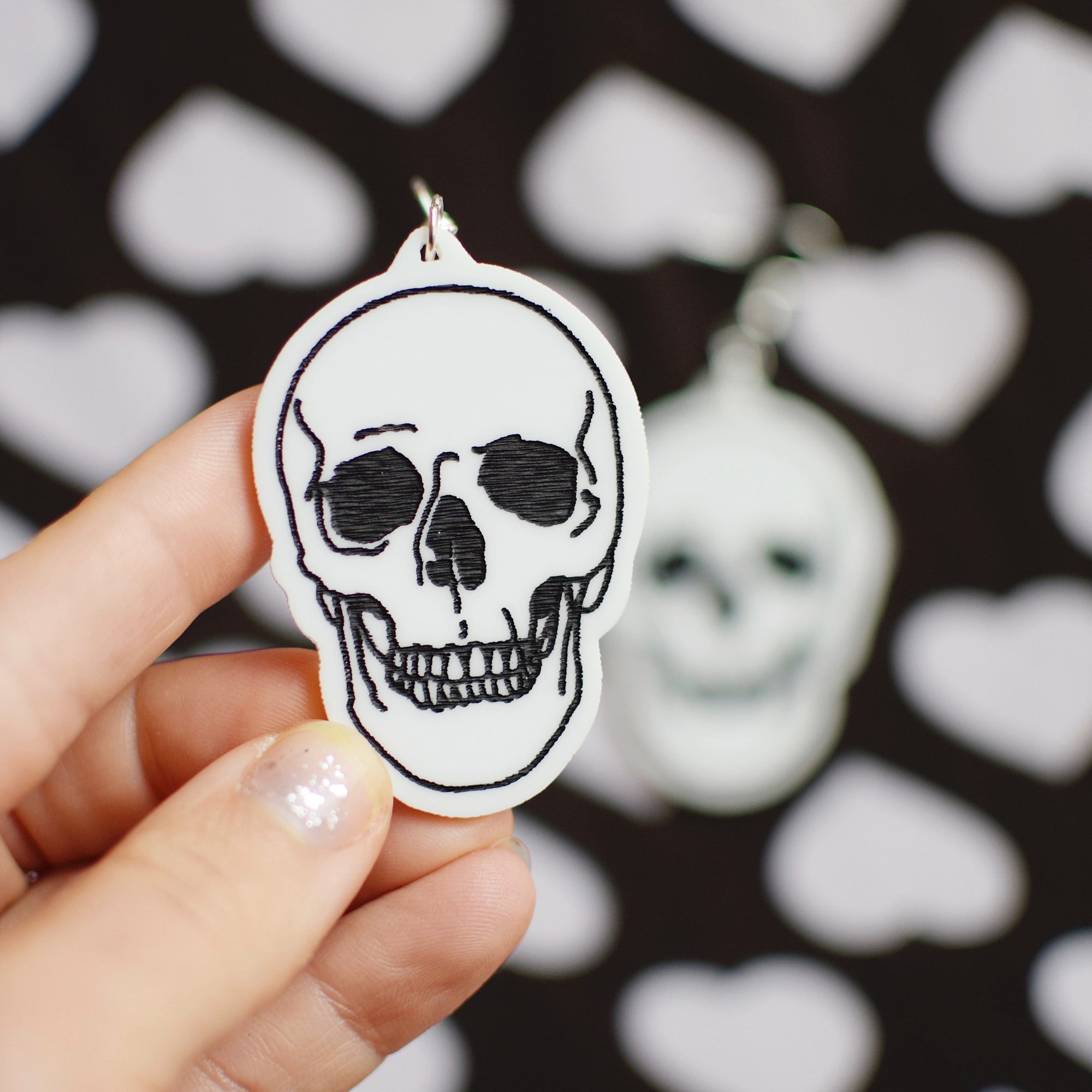Earrings - Halloween Skull Dangles - Fright White/Black