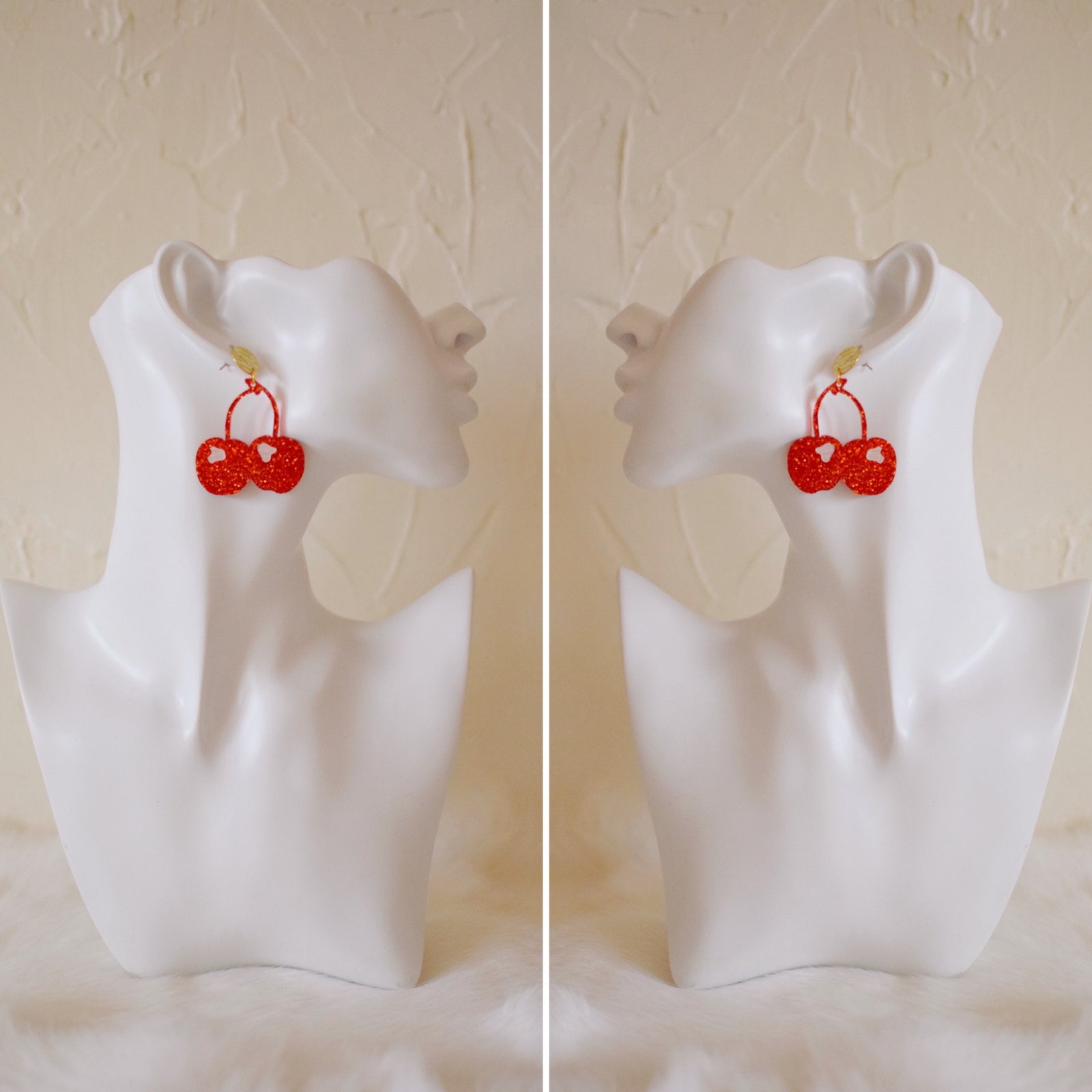 Earrings - Bar Collection - Cherry Dangles - Glitter Red/Pink