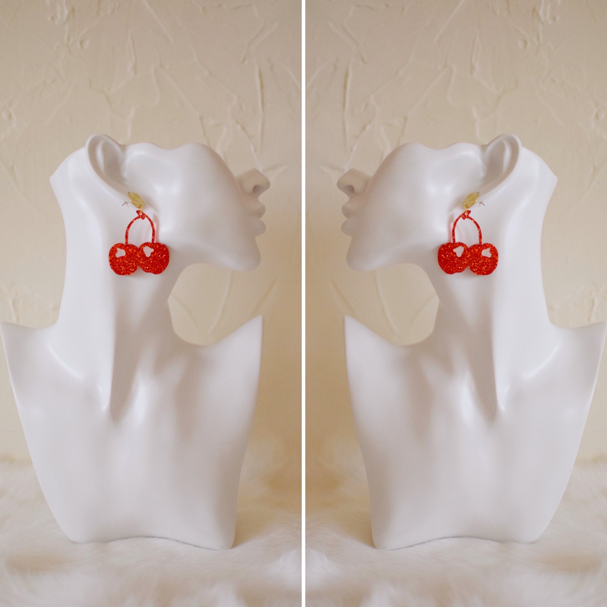 Earrings - Bar Collection - Cherry Dangles - Glitter Red/Pink