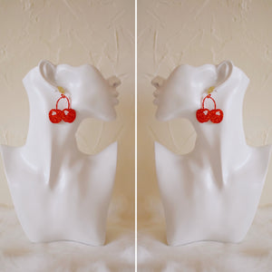 Earrings - Bar Collection - Cherry Dangles - Glitter Red/Pink