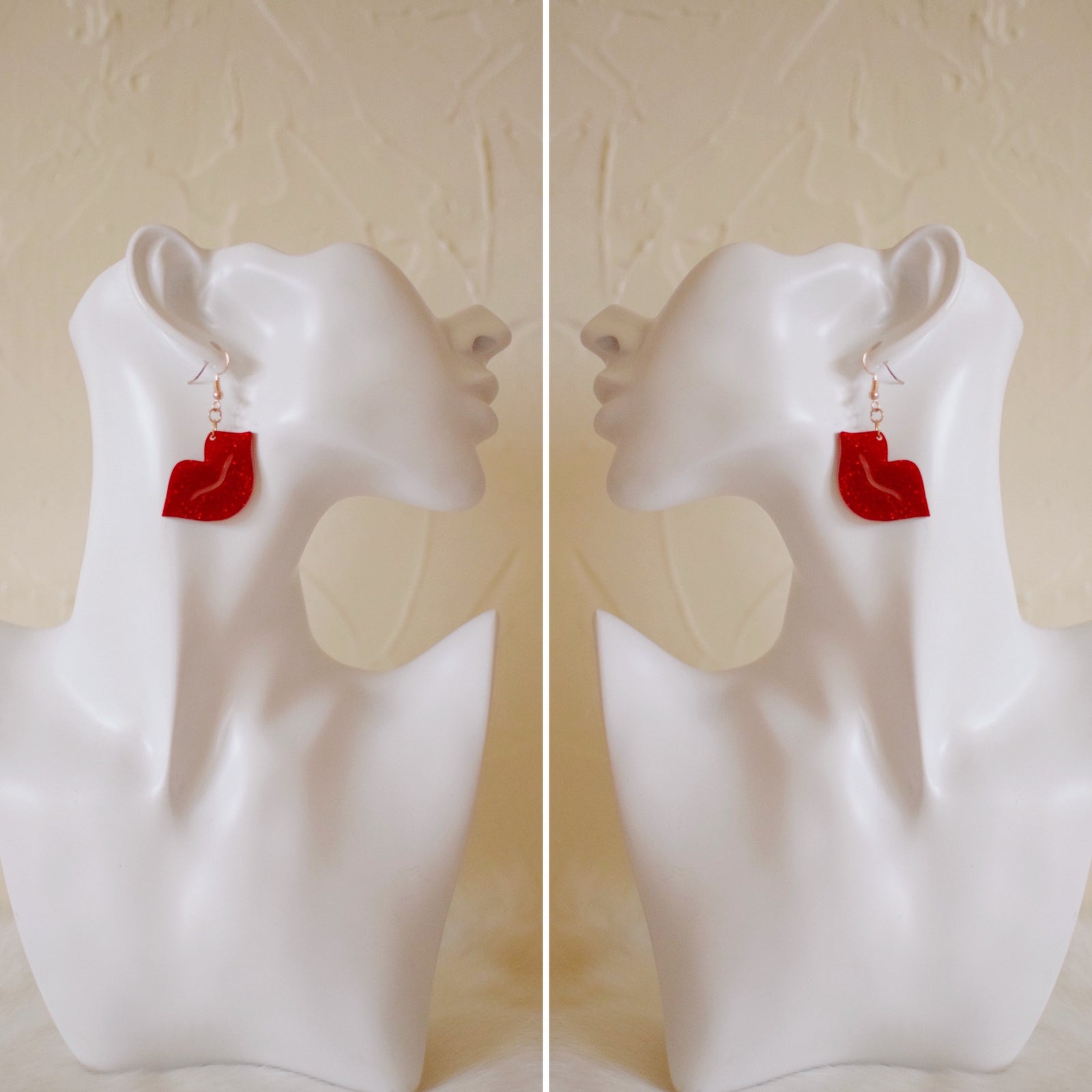 Earrings - Valentines Day - Smooch Dangles - Red Glitter