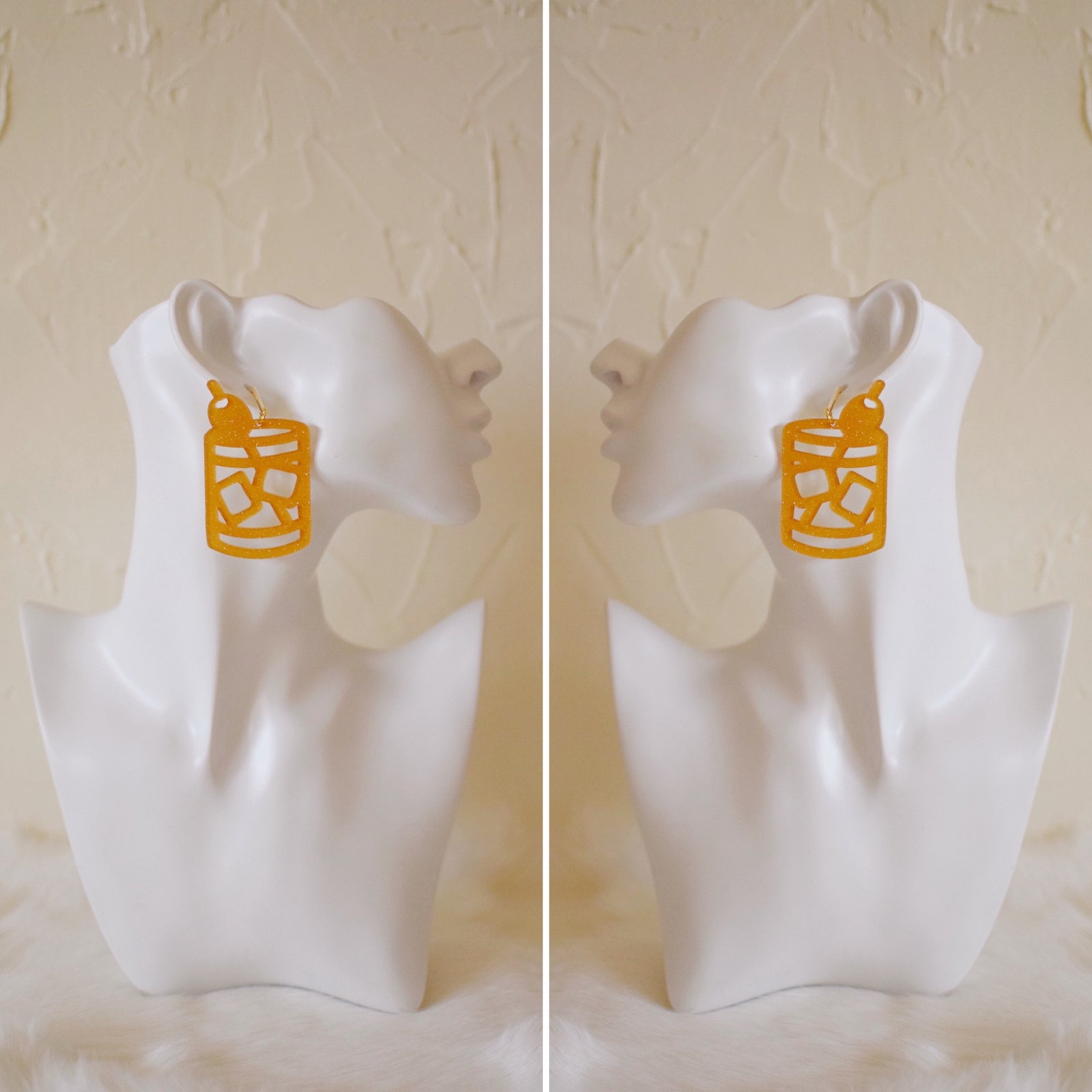 Earrings - Bar Collection - Old Fashioned Outlines - Orange-Gold Glitter