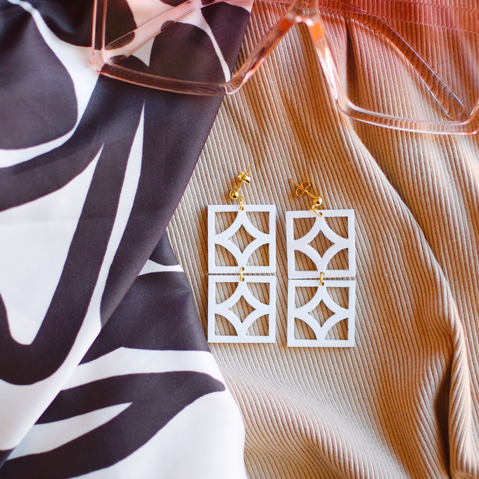 Earrings - Breeze Block Stacked Matching Post Dangle - Style No. 4