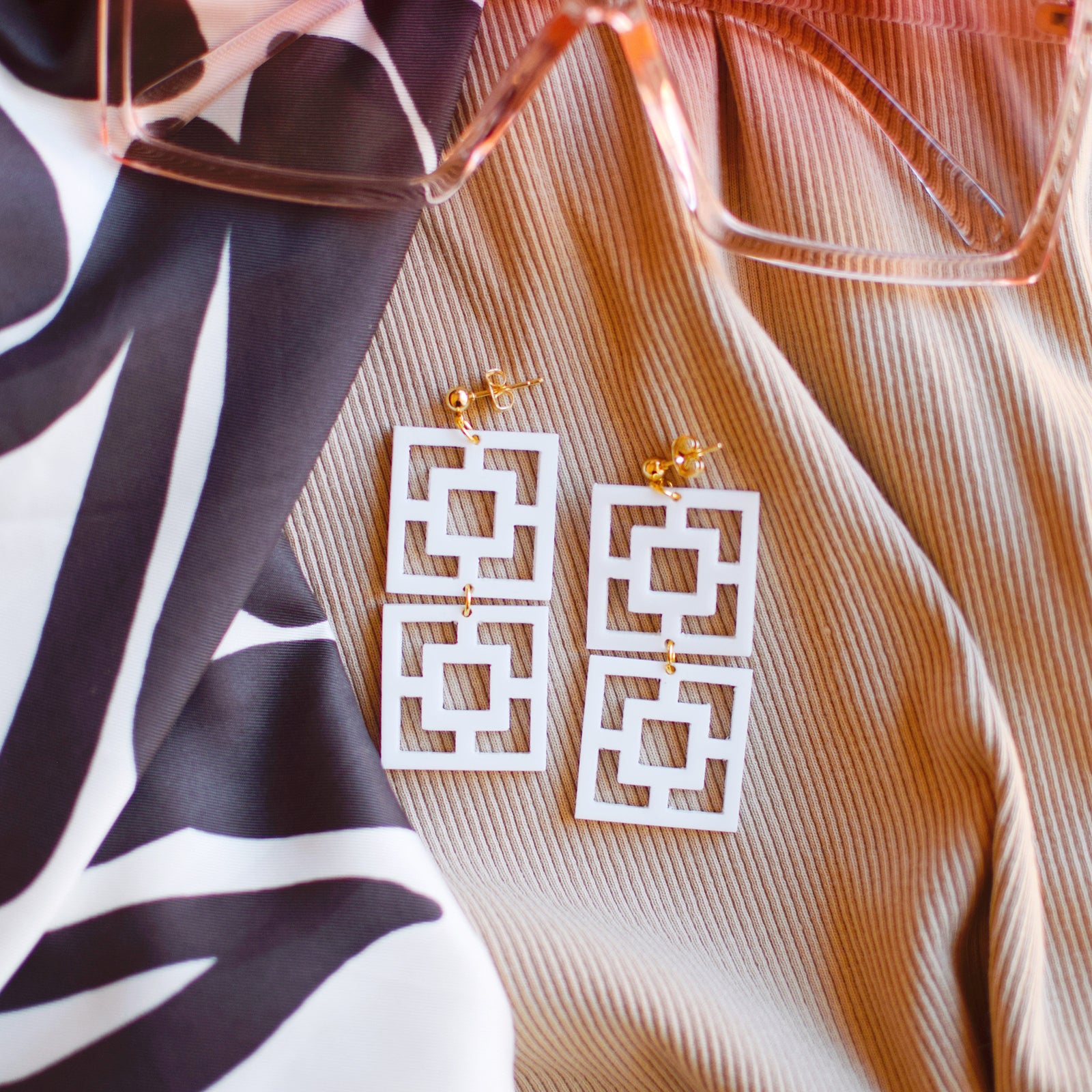 Earrings - Breeze Block Stacked Matching Post Dangle - Style No. 1