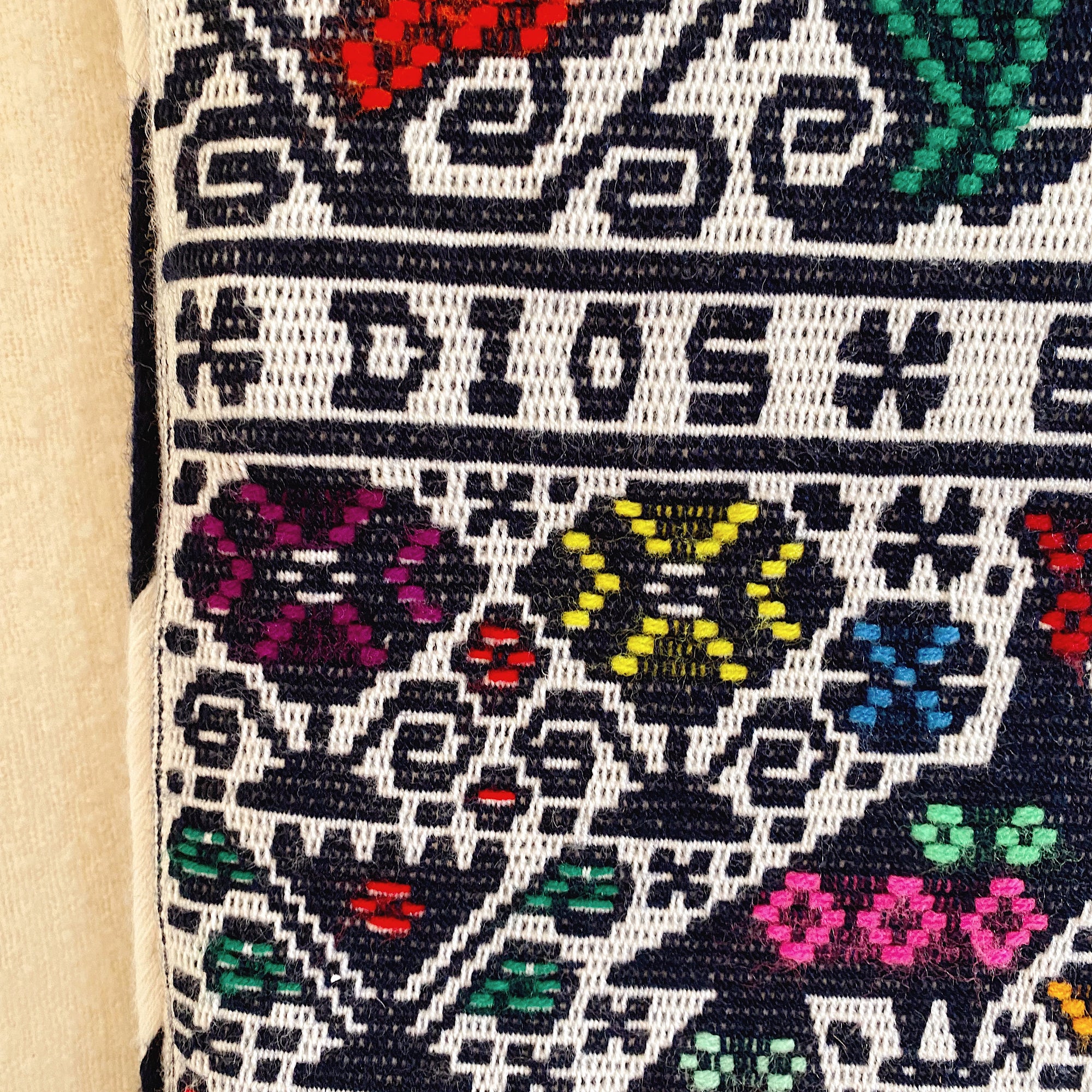 Thrifted Goods - “Dios Es Amor” Colorful Mexican Embroidered Chair Cushion