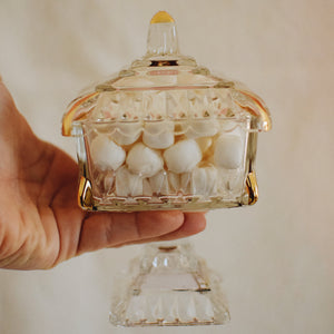 Thrifted Goods - Vintage Jeanette Glass Pedestal Glass Candy Dish (Clear w/Gold Accents)
