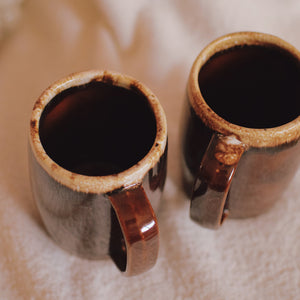Thrifted Goods - Pair of Vintage Hull Pottery Brown Drip Mugs