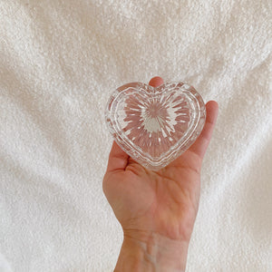 Thrifted Goods - Small Heart Shaped Glass Trinket Dish with Lid