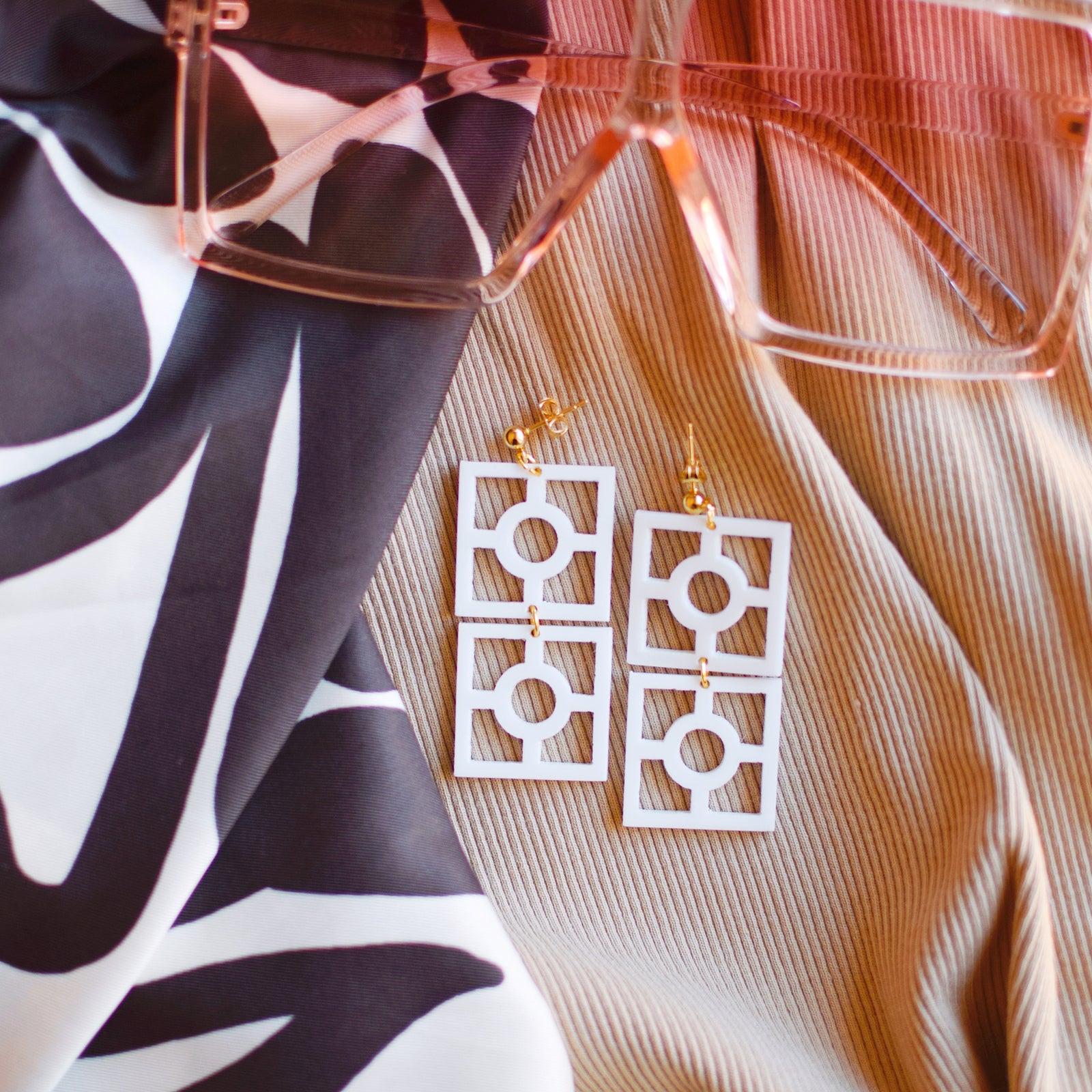 Earrings - Breeze Block Stacked Matching Post Dangle - Style No. 8