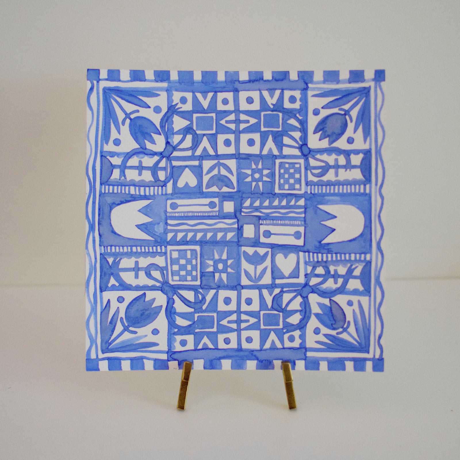 Original Watercolor Painting - Quilt Patterns - Cornflower Blue