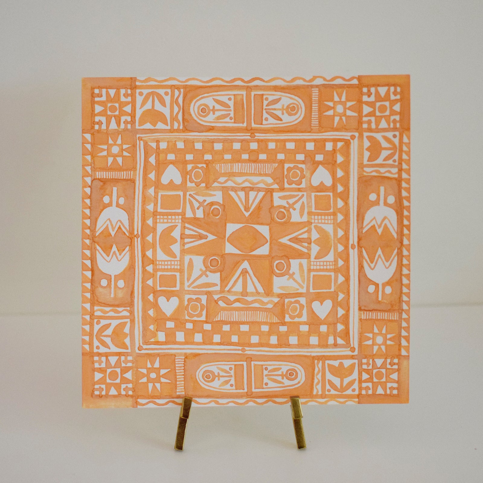 Original Watercolor Painting - Quilt Patterns - Orange