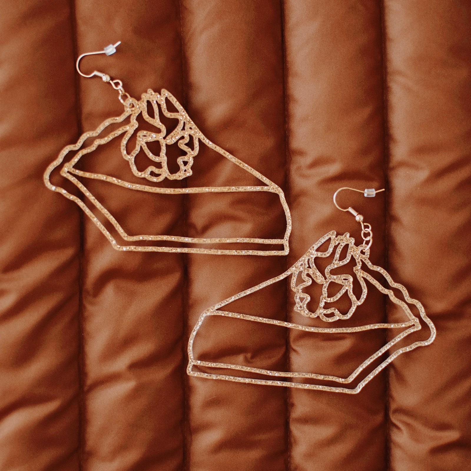 Earrings - Thanksgiving - Gold Glitter Slice of Pie Outlines