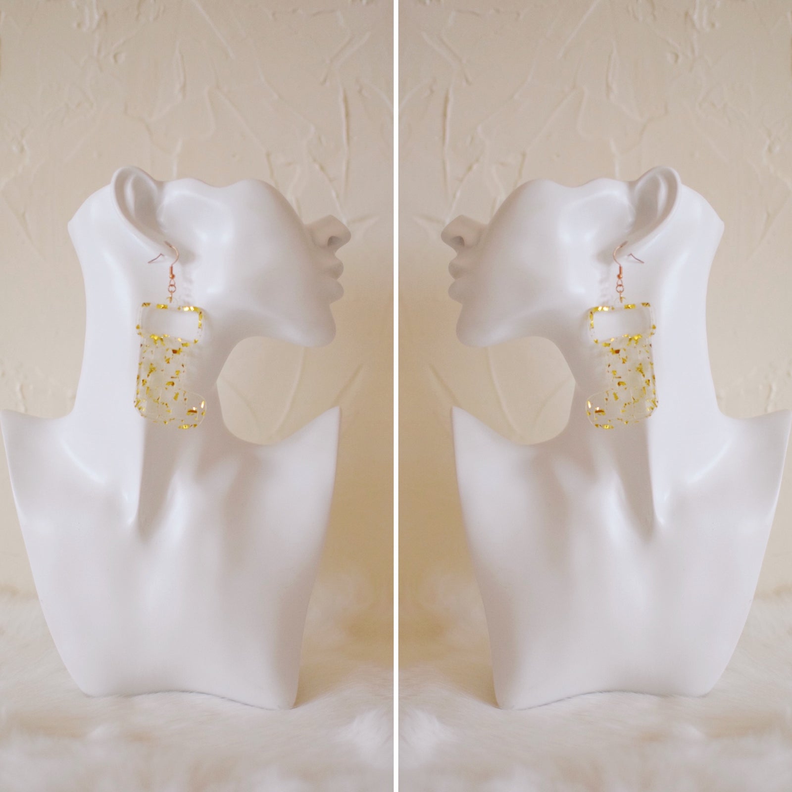 Earrings - Christmas - Confetti Gold Checkered Stocking Dangles