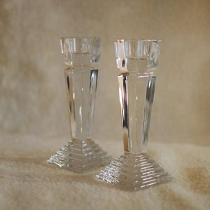 Thrifted Goods - Pair of Vintage Modern Glass Art Deco Candle Holders (Lenox Monument Collection)