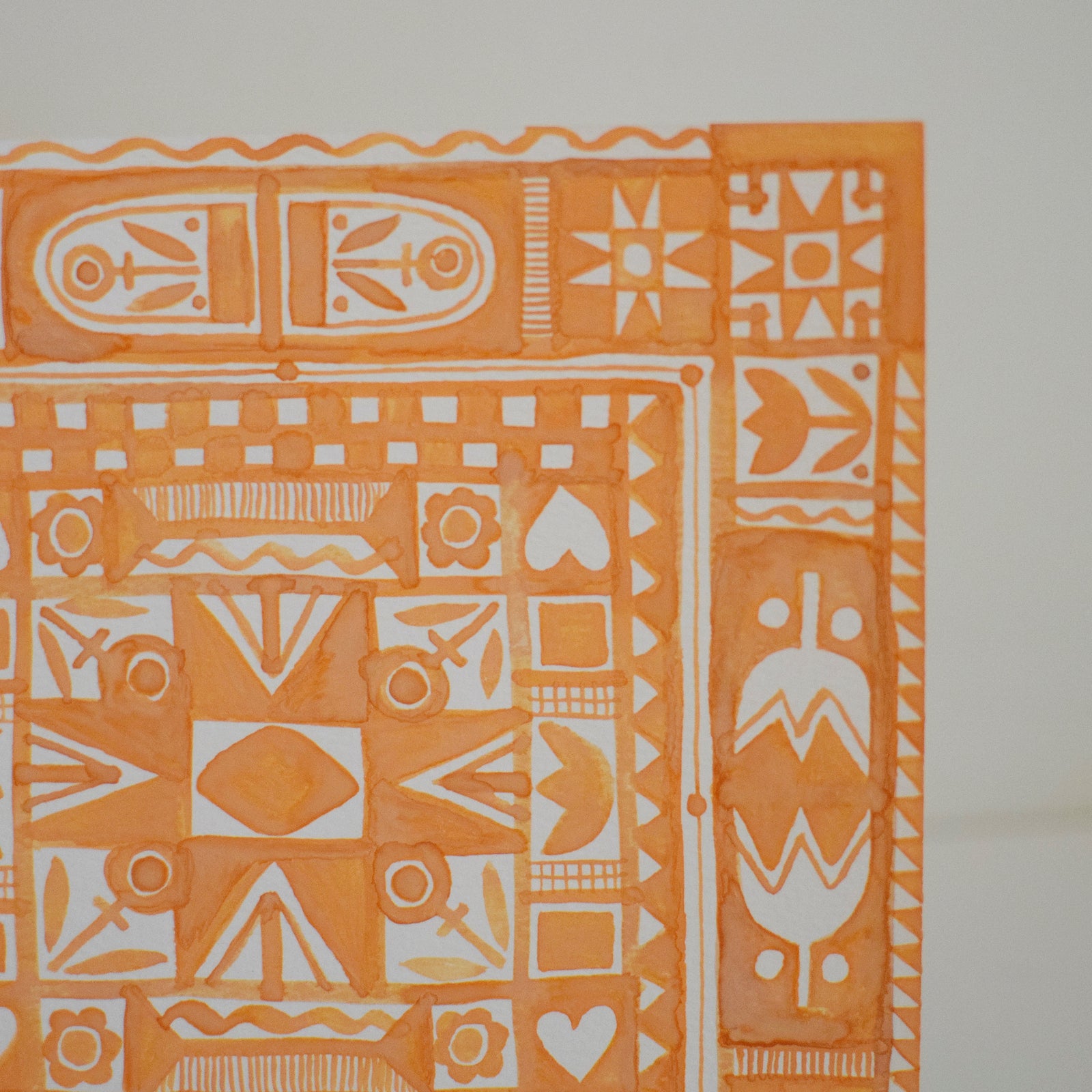 Original Watercolor Painting - Quilt Patterns - Orange