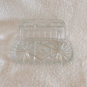 Thrifted Goods - Vintage 1960’s Star Patterned Crystal Butter Dish with Lid