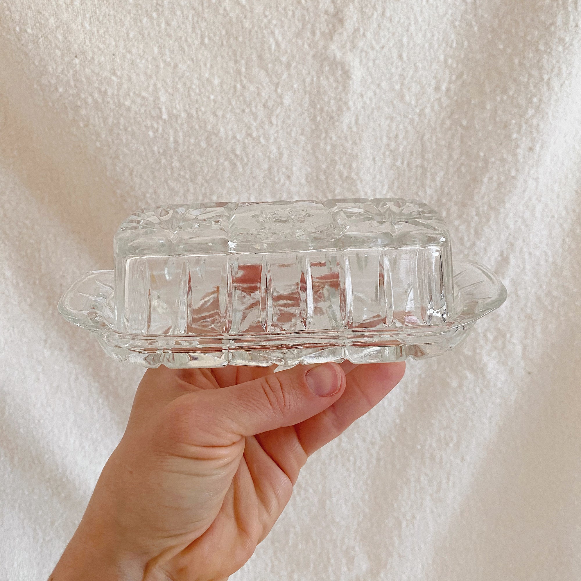 Thrifted Goods - Vintage 1960’s Star Patterned Crystal Butter Dish with Lid