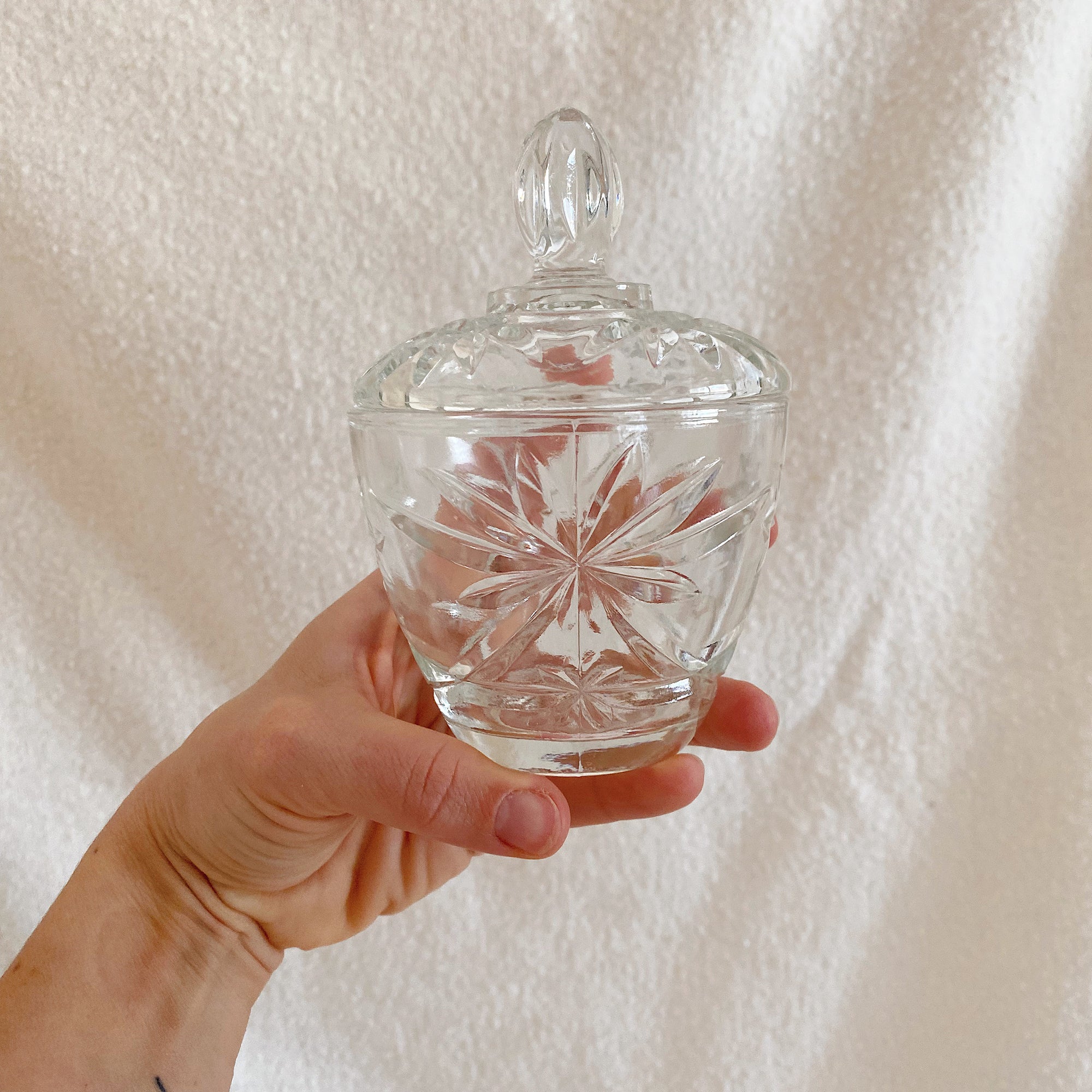 Thrifted Goods - Vintage 1960’s Star Patterned Crystal Dish with Lid