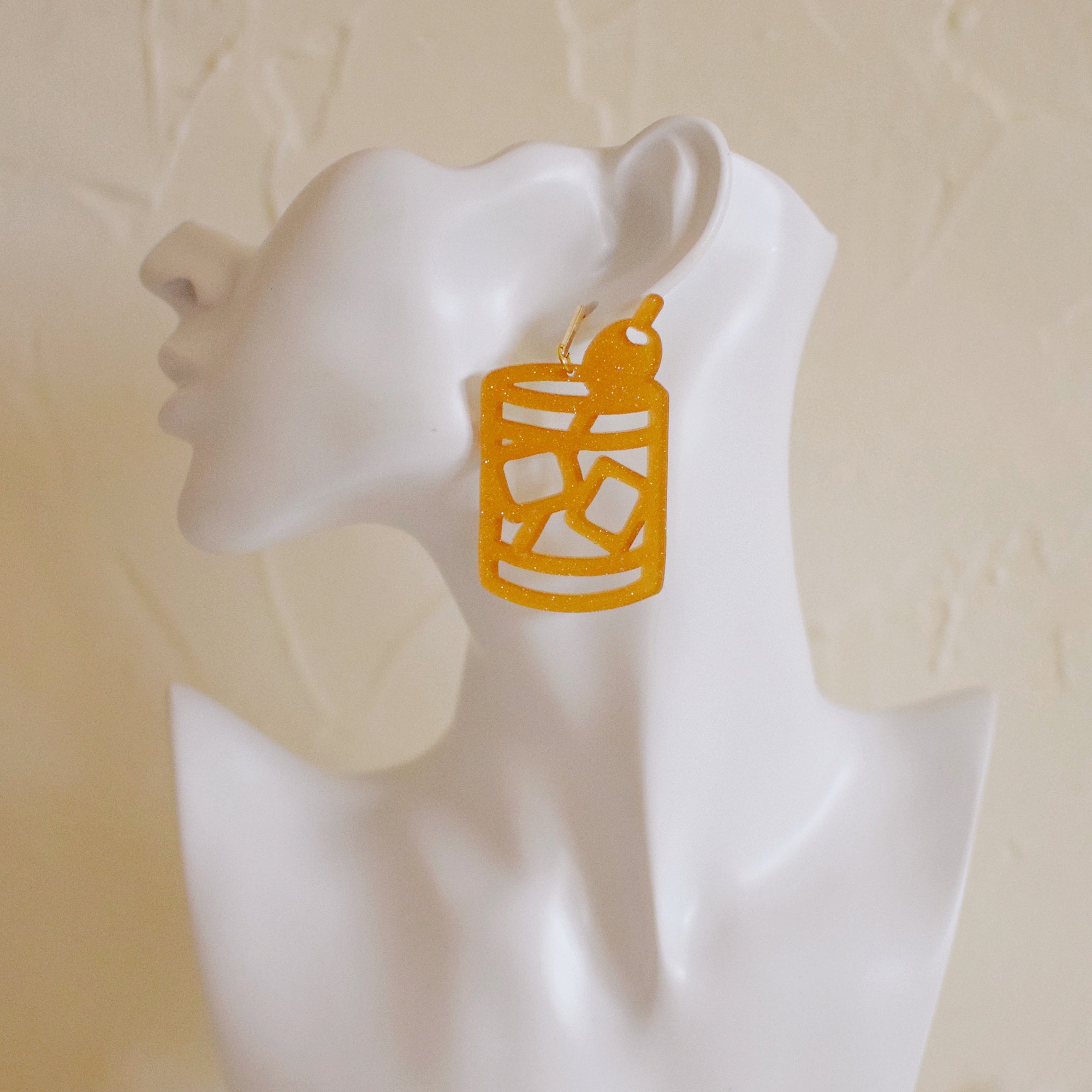 Earrings - Bar Collection - Old Fashioned Outlines - Orange-Gold Glitter