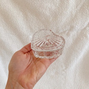 Thrifted Goods - Small Heart Shaped Glass Trinket Dish with Lid