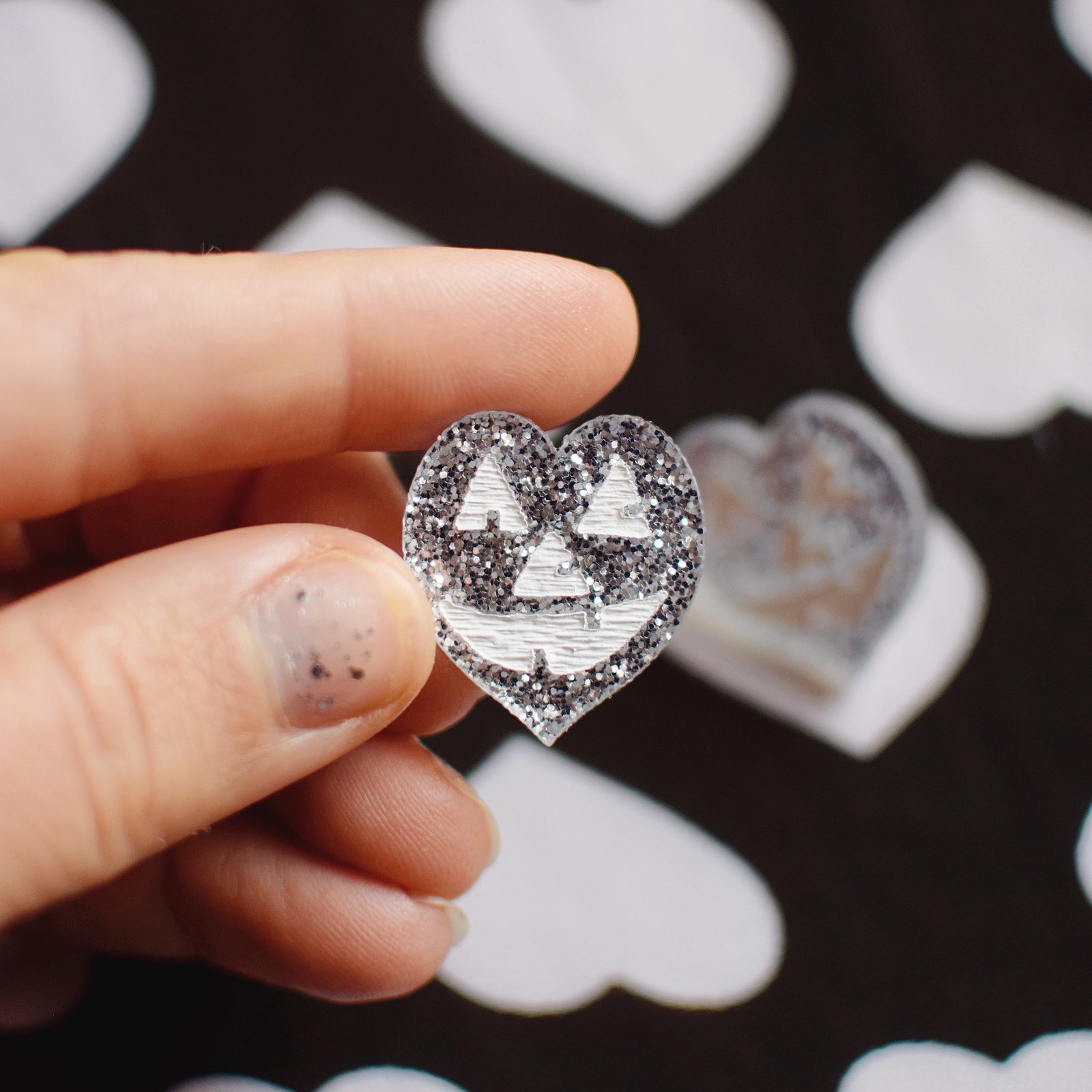 Earrings - Halloween Pumpkin Heart Studs - Devil's Disco/White