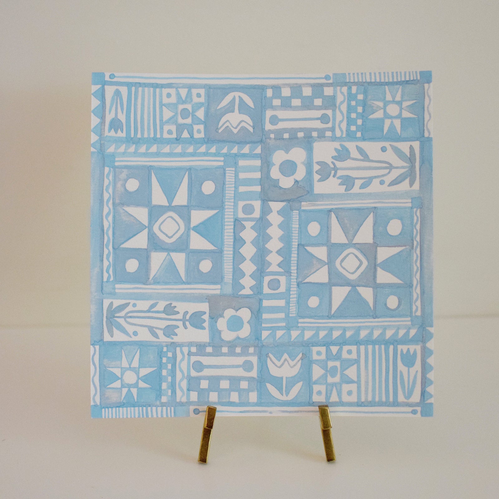 Original Watercolor Painting - Quilt Patterns - Light Blue