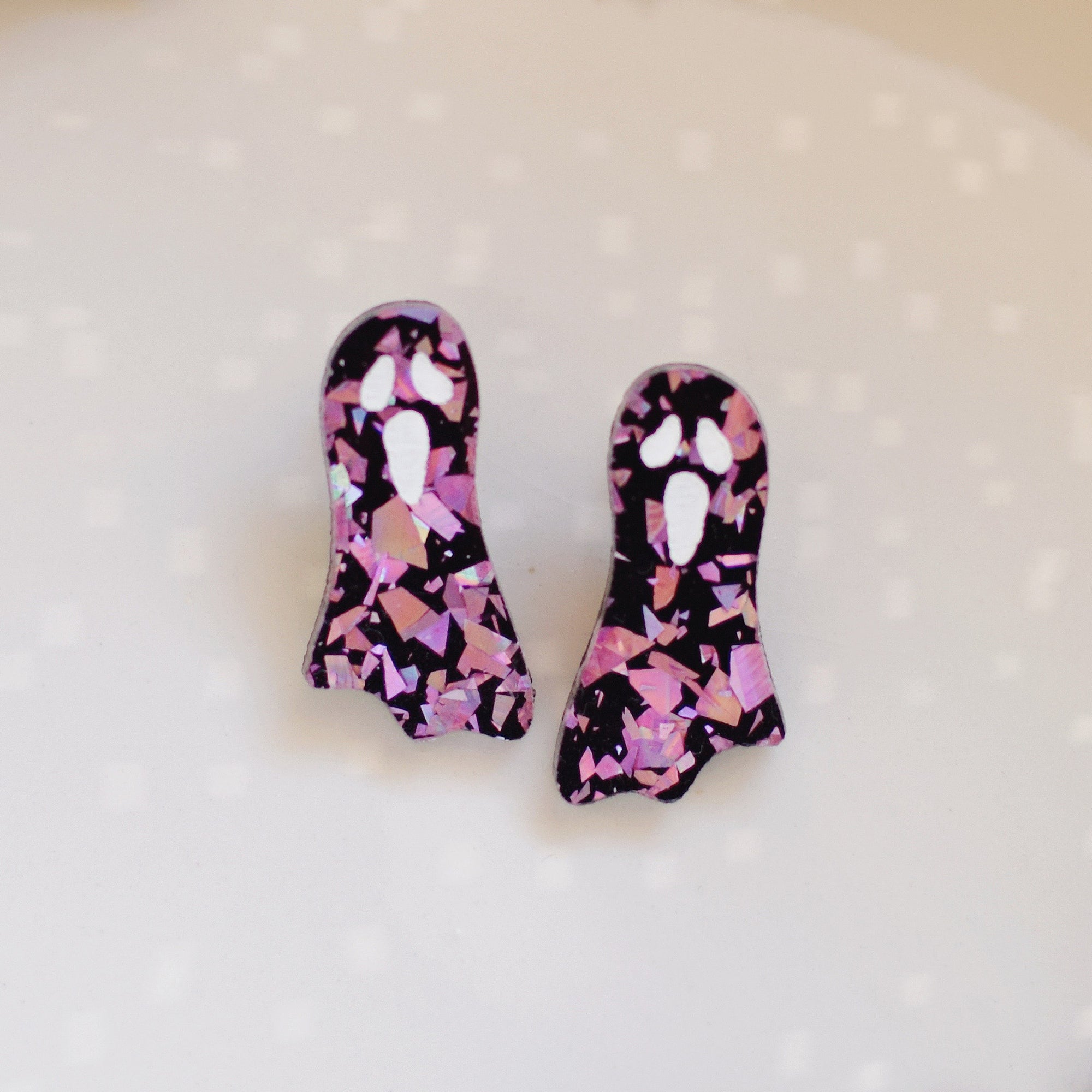 Earrings - Halloween Ghost Studs - Toil + Trouble/White
