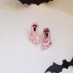 Earrings - Halloween Ghost Studs - Possessed Pink/Black