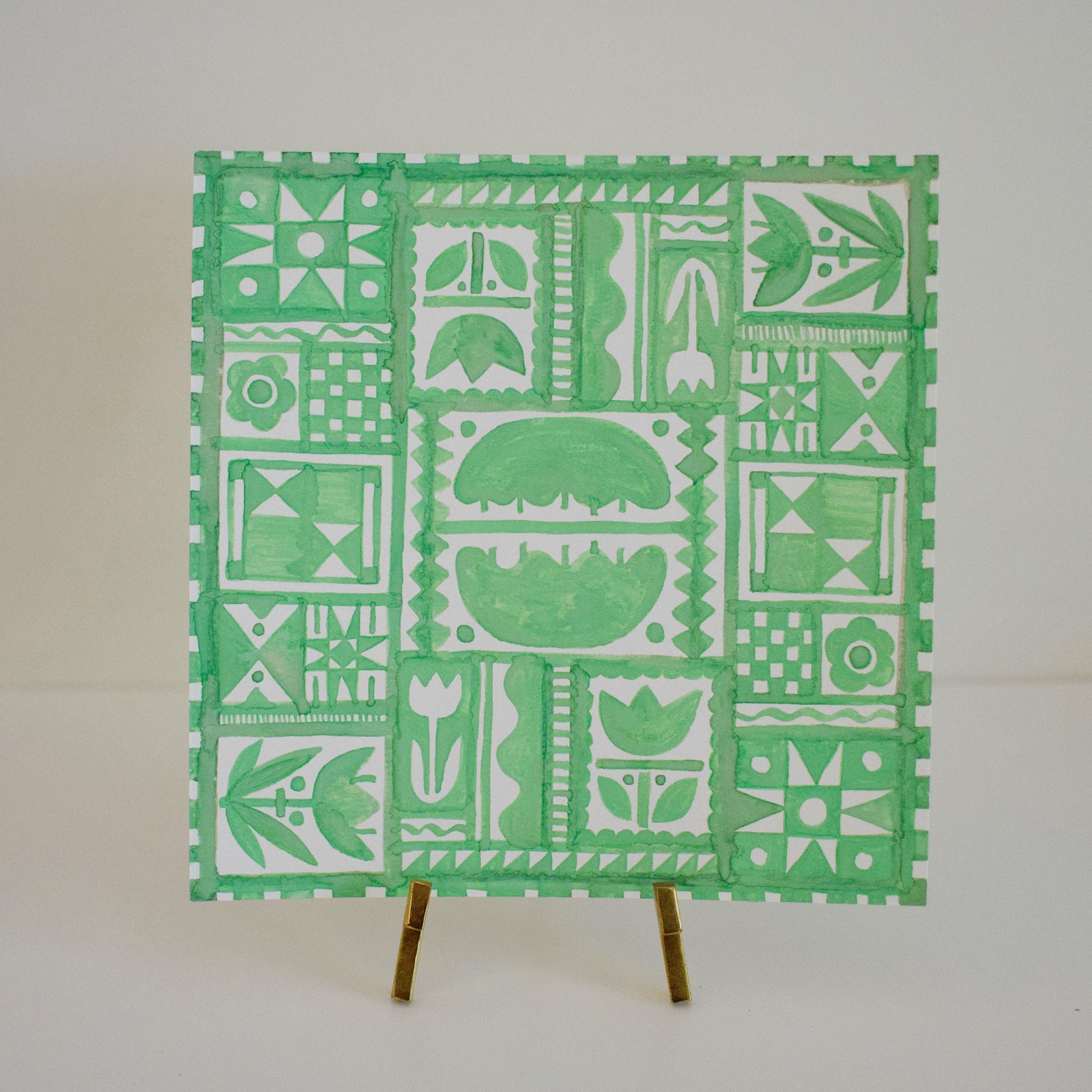 Original Watercolor Painting - Quilt Patterns - Green