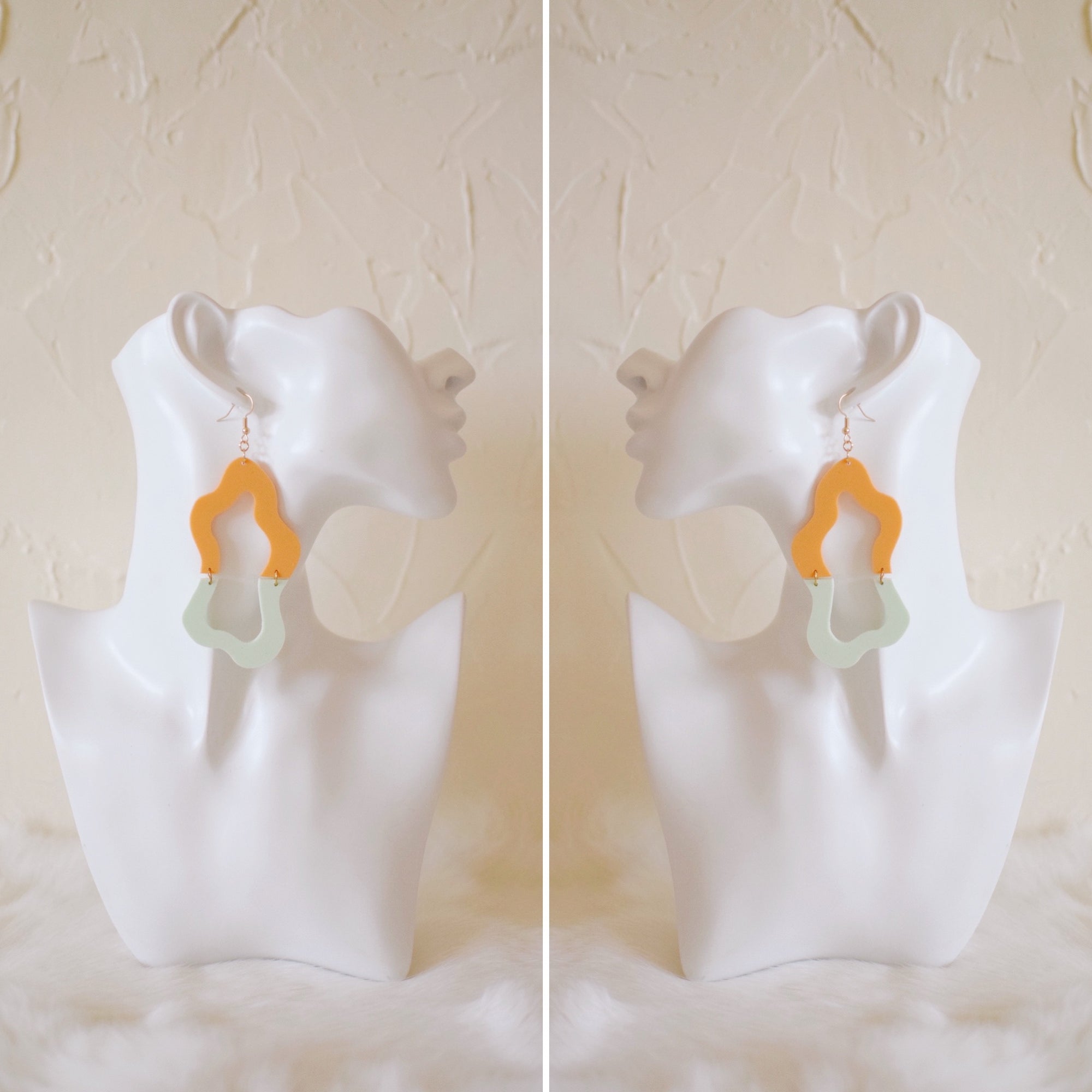 Earrings - Cinco de Mayo -  Tangerine/Mint Colorblock Wiggles