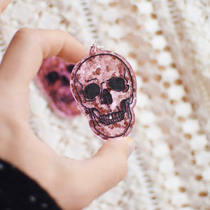 Earrings - Halloween Skull Dangles - Possessed Pink/Black