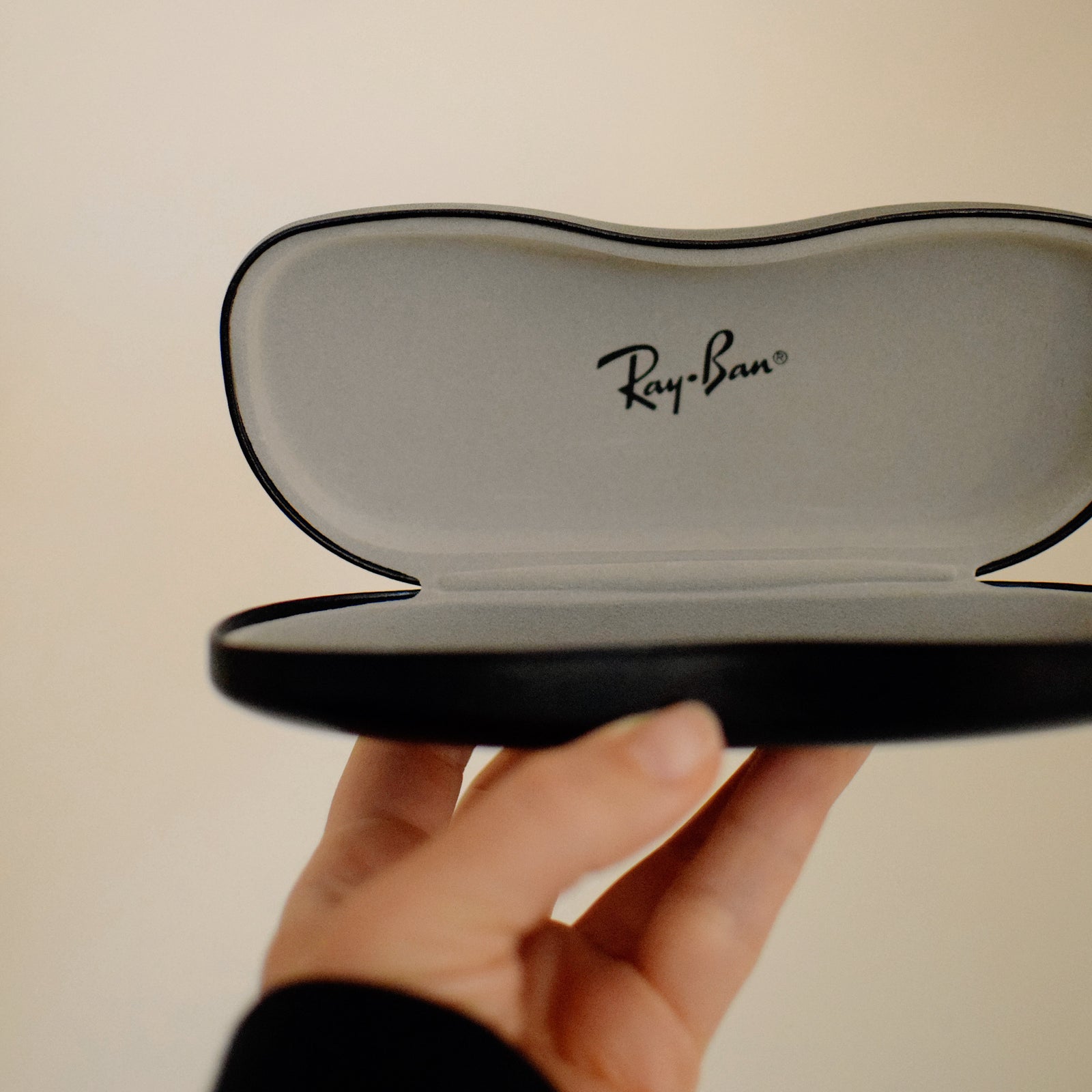 Ray-Ban Hard Leather Sunglass Case - Black with Light Grey Interior