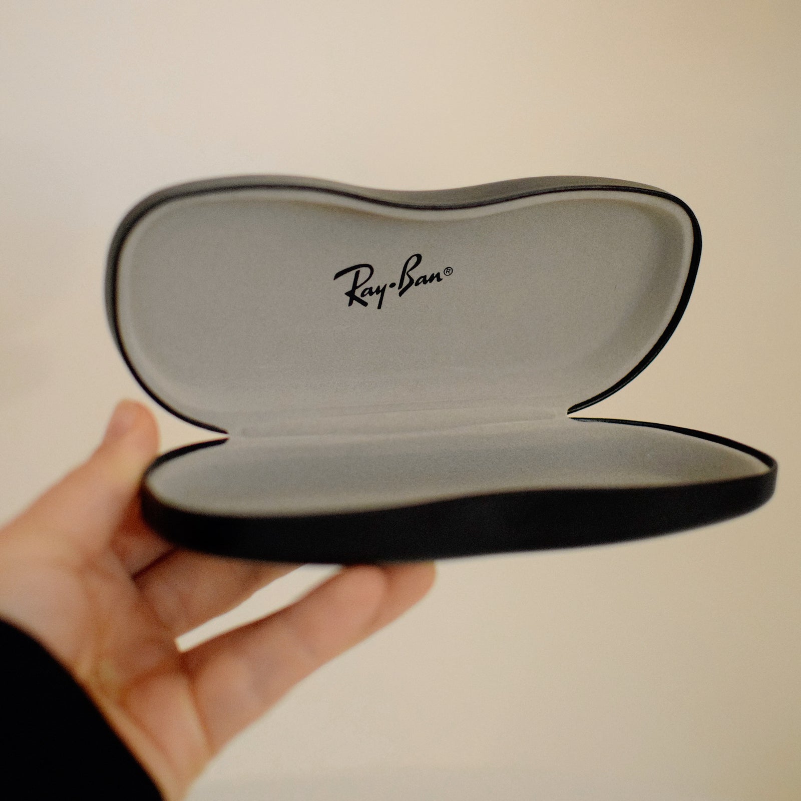 Ray-Ban Hard Leather Sunglass Case - Black with Light Grey Interior