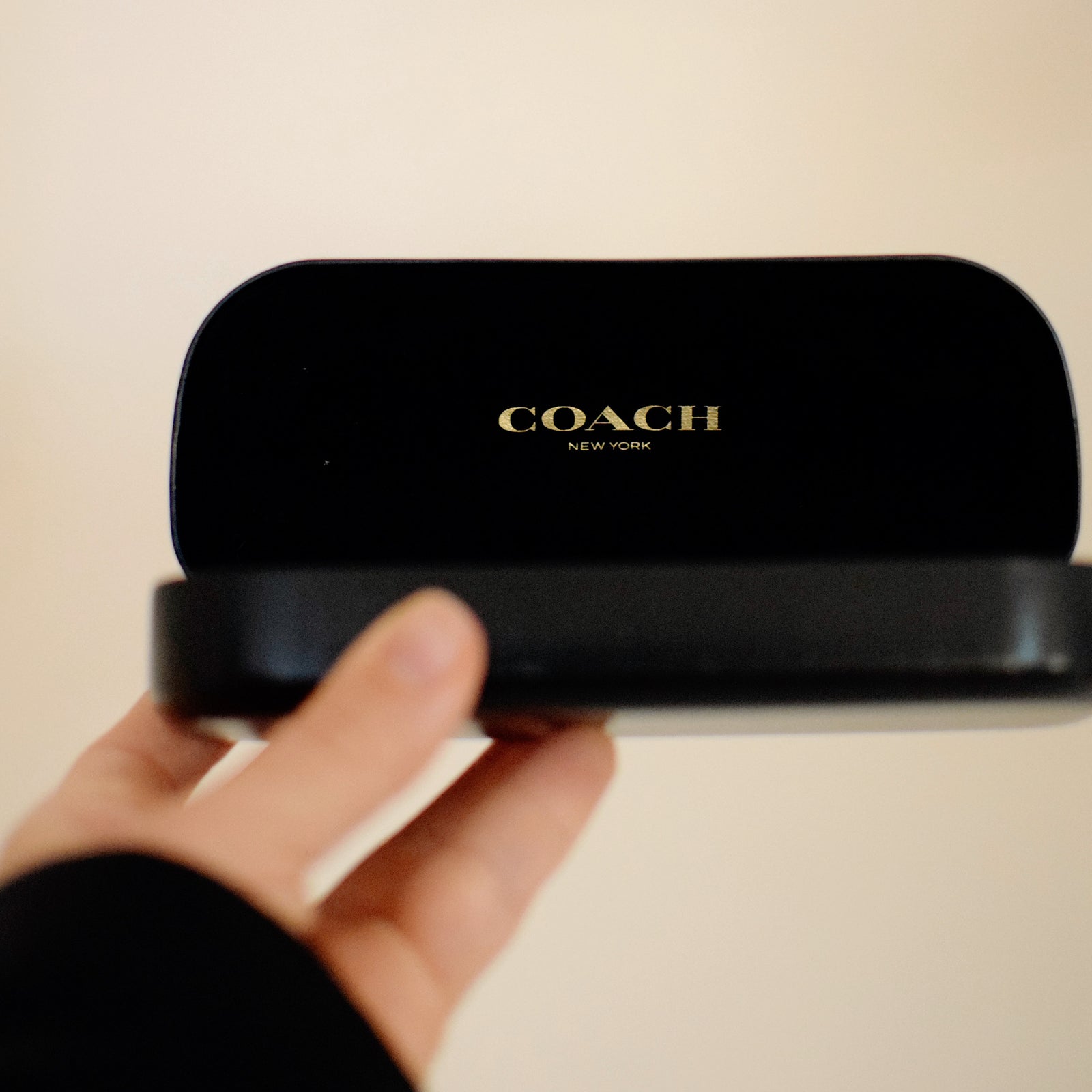 COACH Hard Leather Sunglass Case - Black with Black Interior