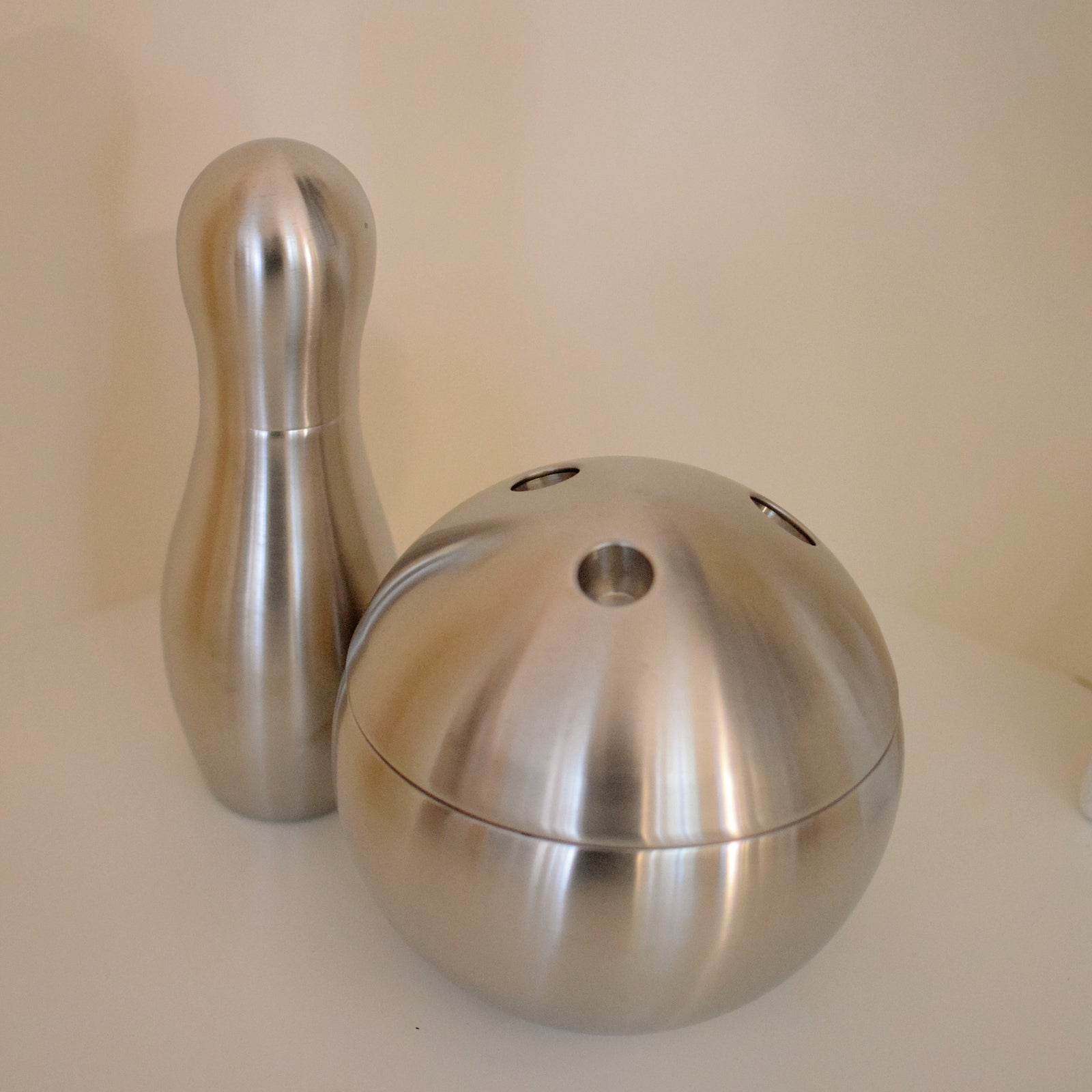 Bowling Ball + Pin Bar Set - MCM Ice Bucket + Cocktail Shaker - Stainless Steel